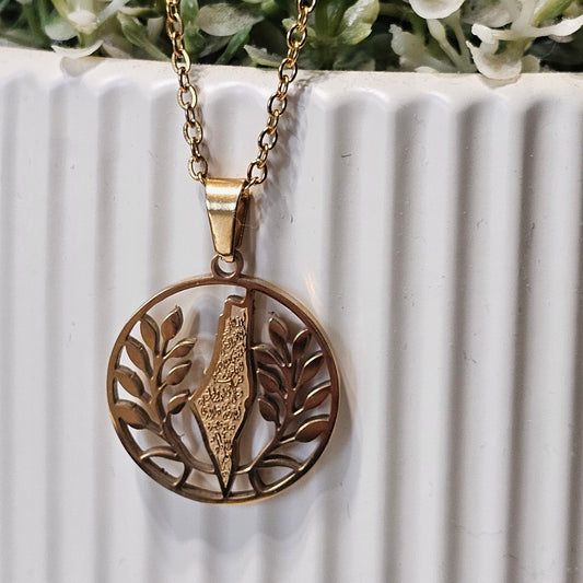 Palestine Map Necklace with Arabic Calligraphy - Mahmoud Darwish Quote