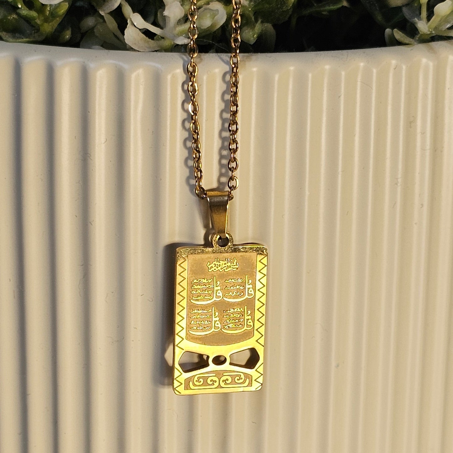 Four Quls Pendant Necklace – Engraved Necklace for Peace & Protection