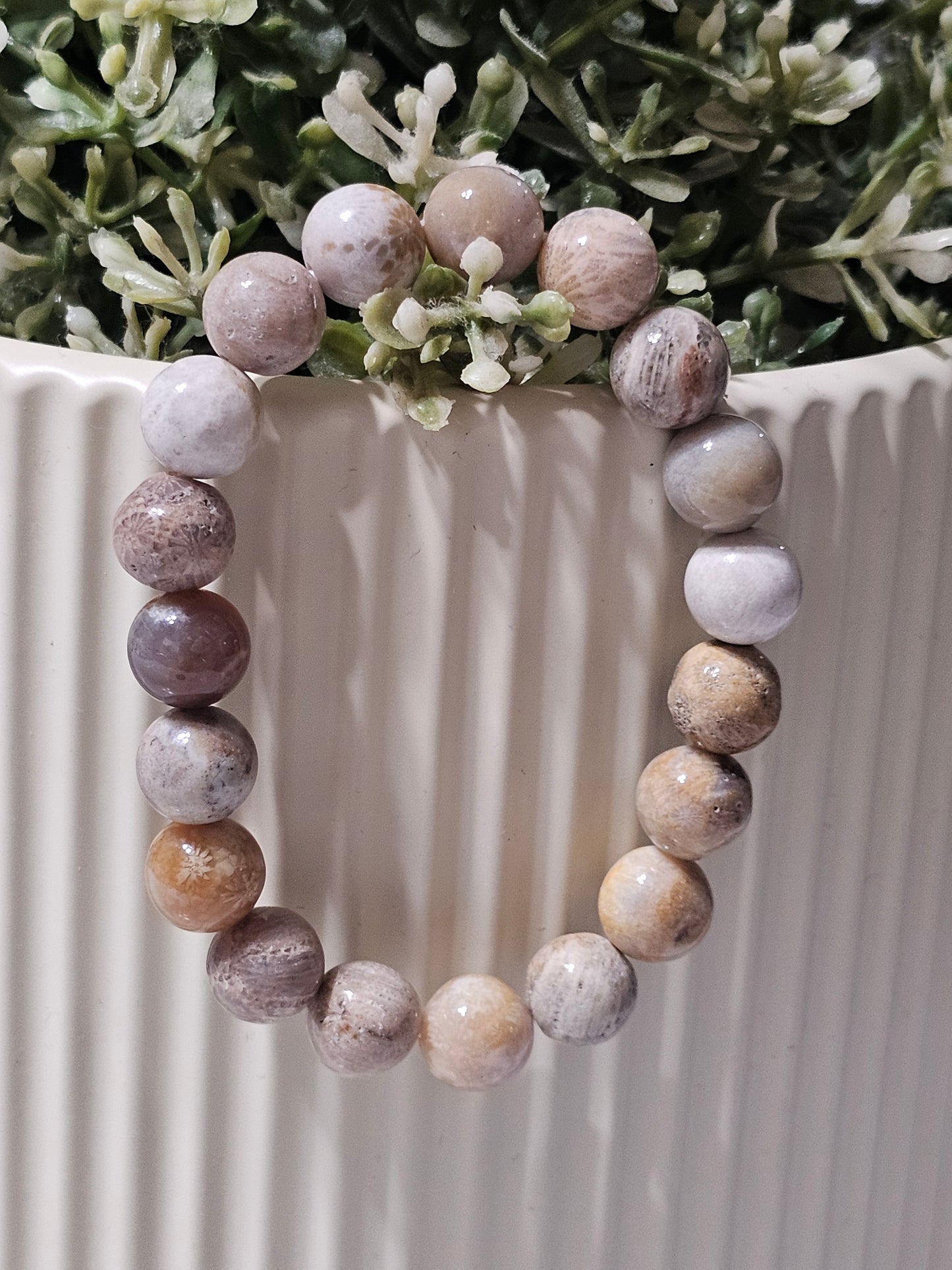 Natural Coral Stone Bracelet – Earth-Tone Bead Bracelet for Calm, Balance & Timeless Style