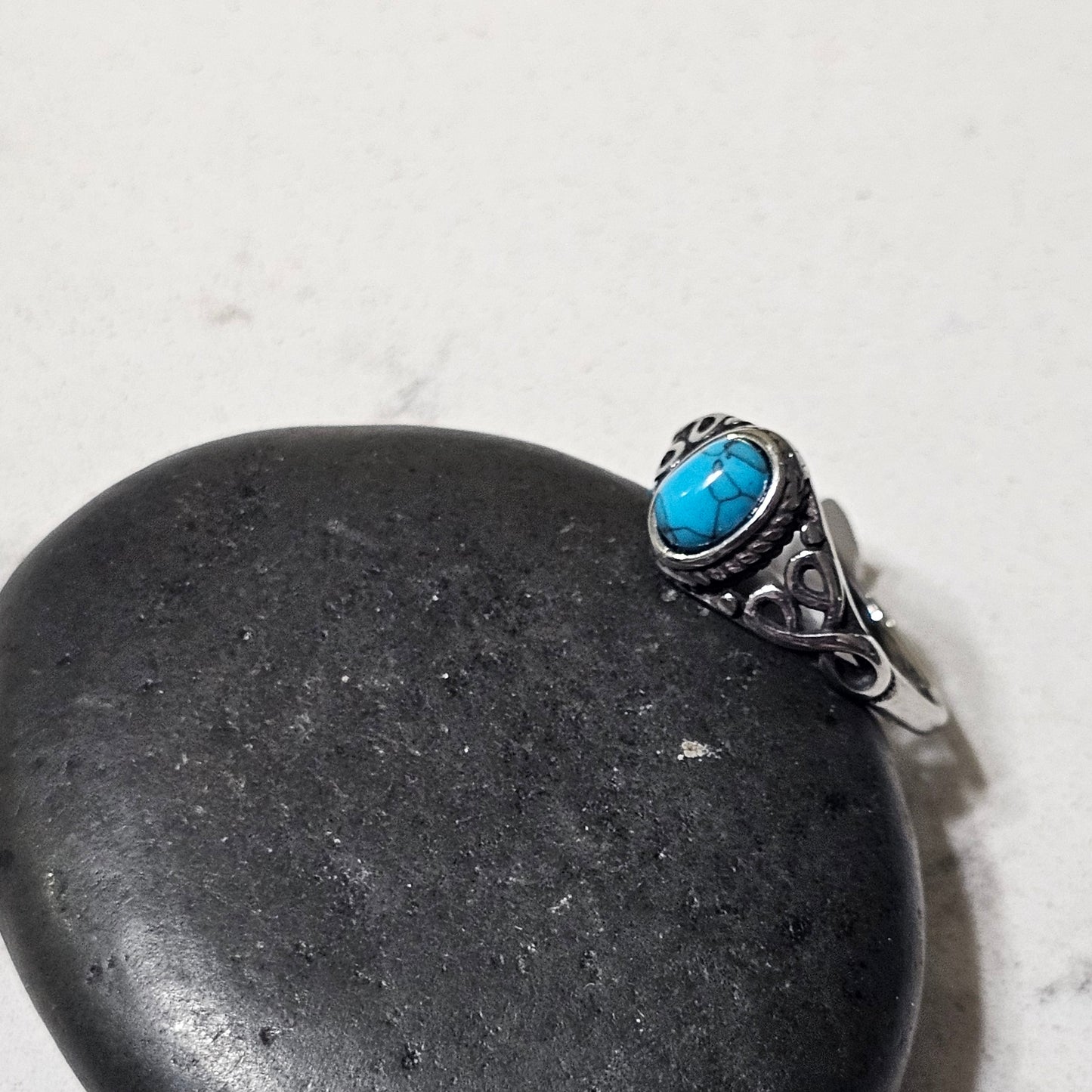Vintage Turquoise Ring for Women - Boho Stainless Steel Statement Ring | Elegant Blue Gemstone Jewelry