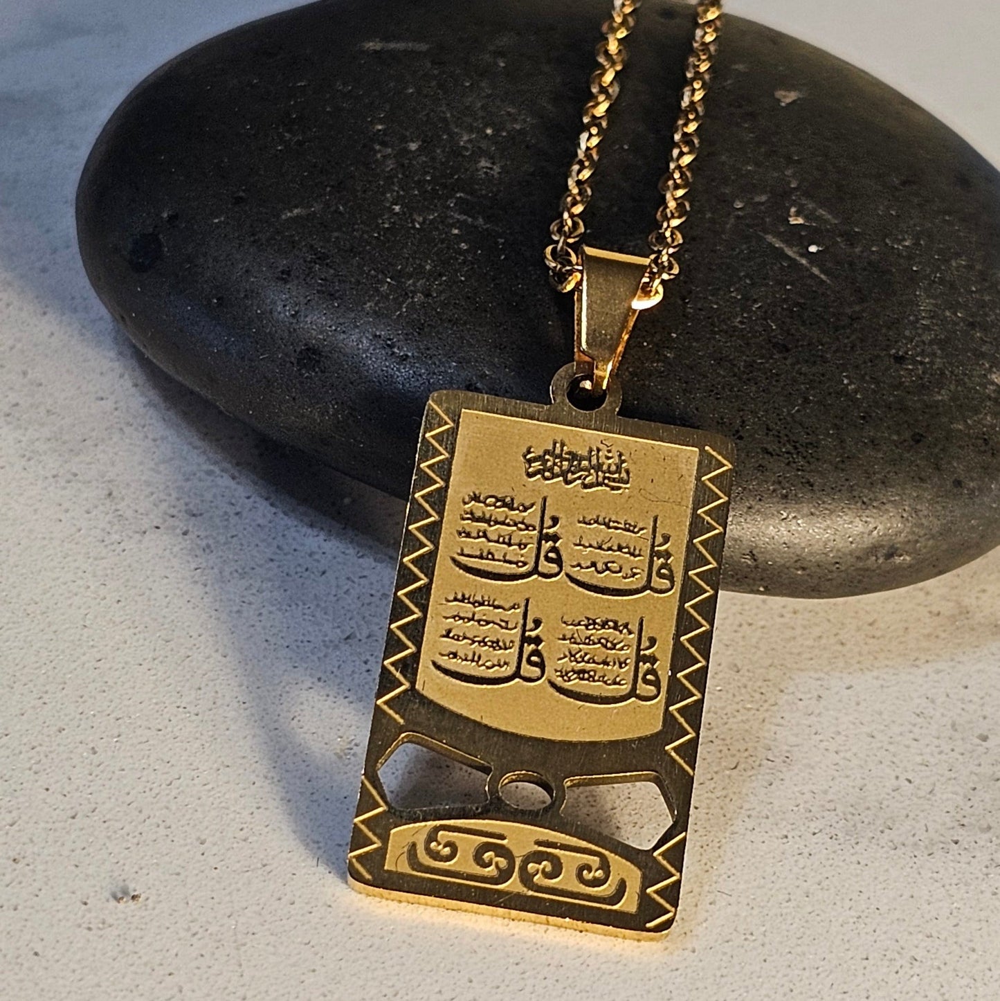 Four Quls Pendant Necklace – Engraved Necklace for Peace & Protection