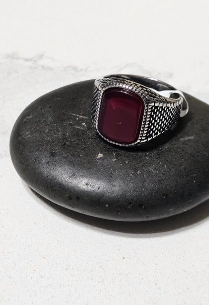 Red Aqeeq Stone Ring – Premium Stainless Steel Natural Gemstone