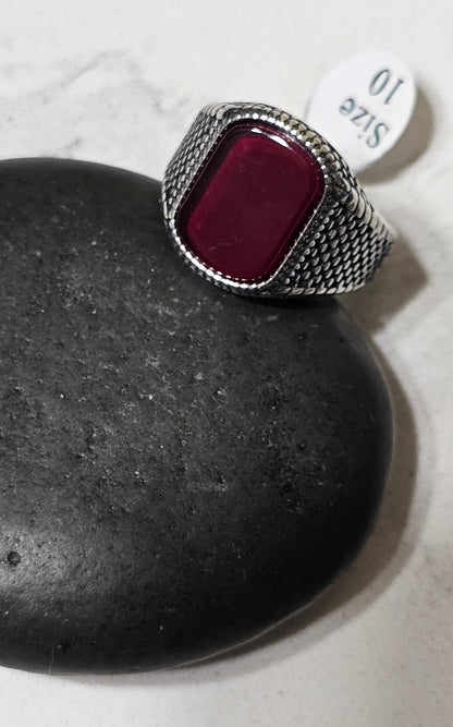 Red Aqeeq Stone Ring – Premium Stainless Steel Natural Gemstone