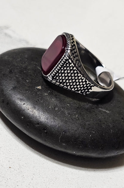 Red Aqeeq Stone Ring – Premium Stainless Steel Natural Gemstone