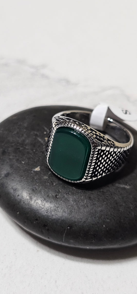 Green Aqeeq Stone Ring – Premium Stainless Steel Natural Gemstone