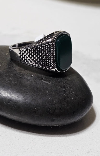Green Aqeeq Stone Ring – Premium Stainless Steel Natural Gemstone