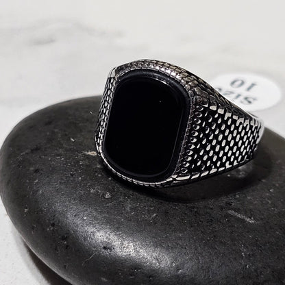 Black Onyx Stainless Steel Ring – Bold Statement Ring for Strength & Style