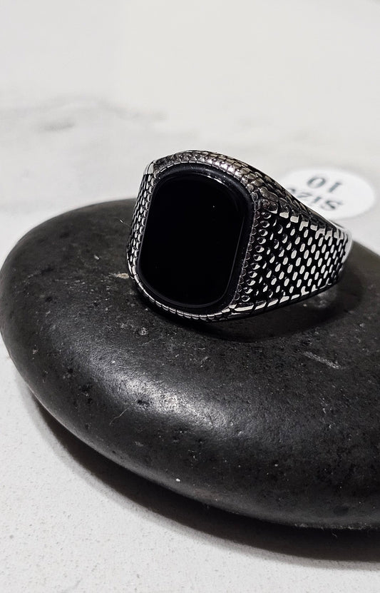 Black Onyx Stainless Steel Ring – Bold Statement Ring for Strength & Style