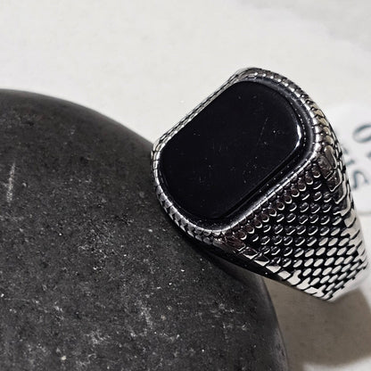 Black Onyx Stainless Steel Ring – Bold Statement Ring for Strength & Style