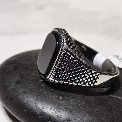 Black Onyx Stainless Steel Ring – Bold Statement Ring for Strength & Style