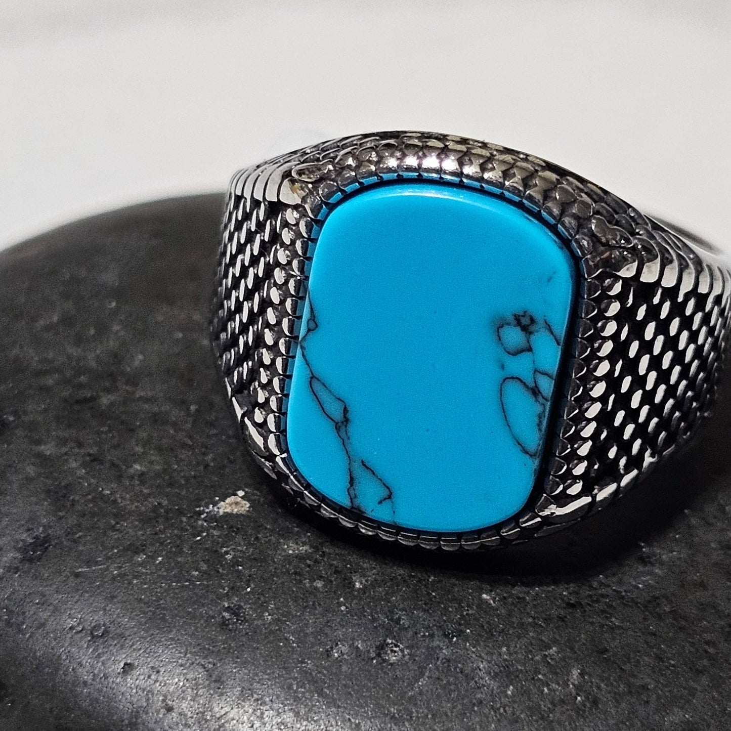 Turquoise Stone Stainless Steel Ring – Bold Statement Ring for Style & Strength