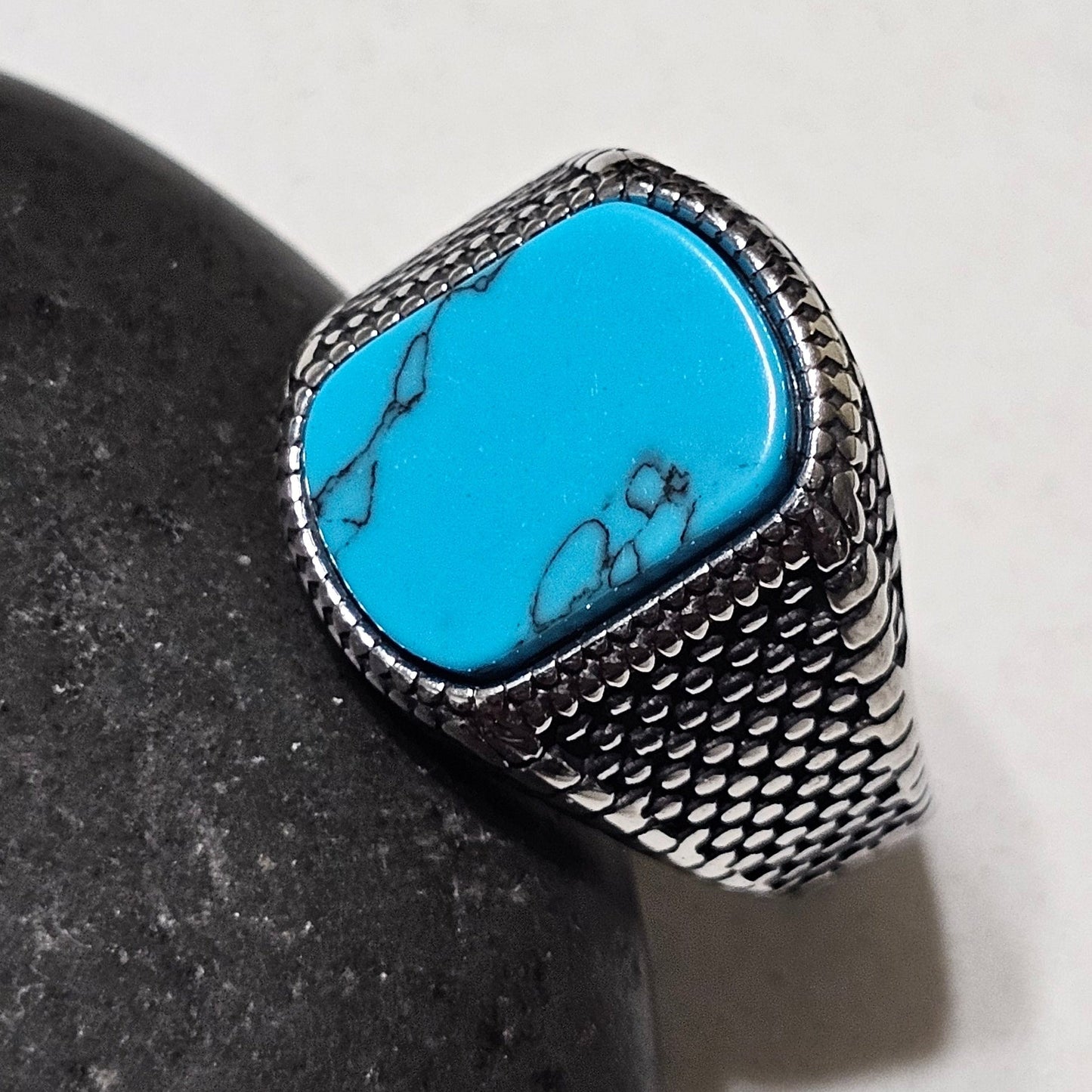 Turquoise Stone Stainless Steel Ring – Bold Statement Ring for Style & Strength