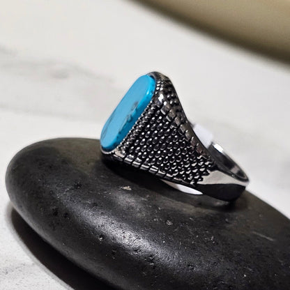 Turquoise Stone Stainless Steel Ring – Bold Statement Ring for Style & Strength