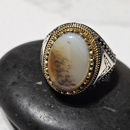 Yemeni Aqeeq Stone Ring in Sterling Silver – Ring of Barakah & Tradition