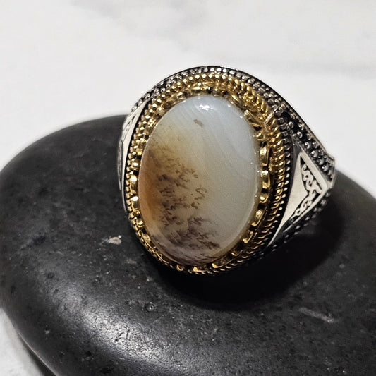 Yemeni Aqeeq Stone Ring in Sterling Silver – Ring of Barakah & Tradition