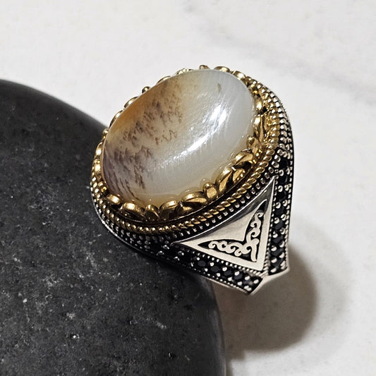 Yemeni Aqeeq Stone Ring in Sterling Silver – Ring of Barakah & Tradition