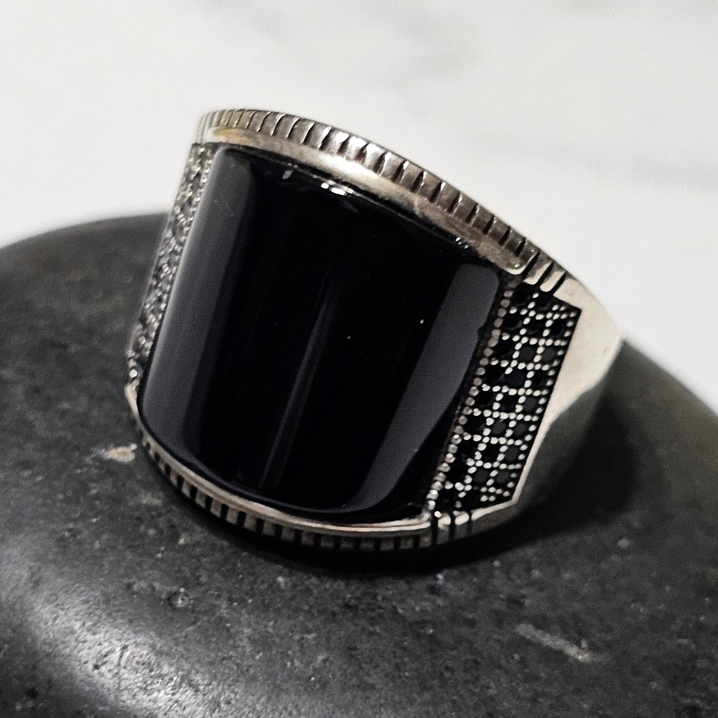 Black Onyx Stone Ring in Sterling Silver – Premium Statement Ring for Strength & Style