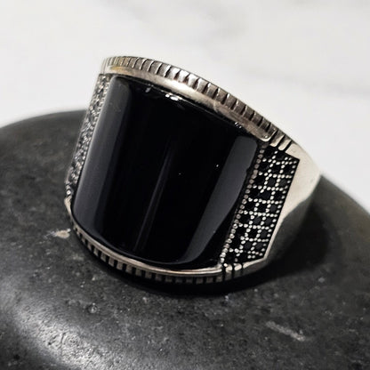 Black Onyx Stone Ring in Sterling Silver – Premium Statement Ring for Strength & Style