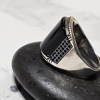 Black Onyx Stone Ring in Sterling Silver – Premium Statement Ring for Strength & Style