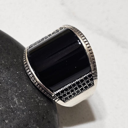 Black Onyx Stone Ring in Sterling Silver – Premium Statement Ring for Strength & Style