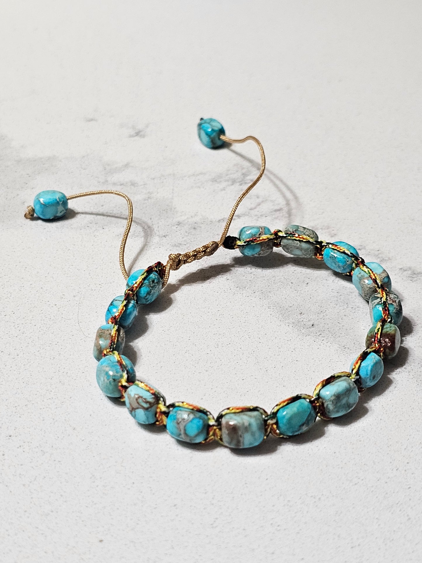 Premium Gray Agalmatolite & Blue Imperial Jasper Bracelet – Handwoven Adjustable Bracelet