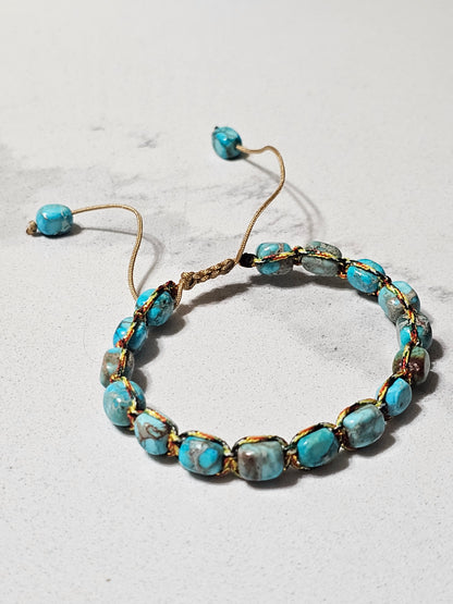Premium Gray Agalmatolite & Blue Imperial Jasper Bracelet – Handwoven Adjustable Bracelet