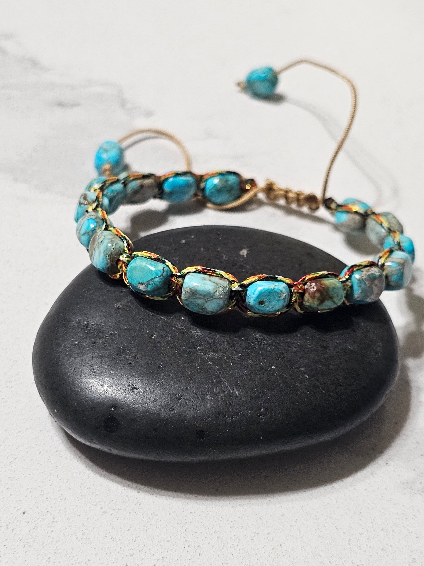 Premium Gray Agalmatolite & Blue Imperial Jasper Bracelet – Handwoven Adjustable Bracelet