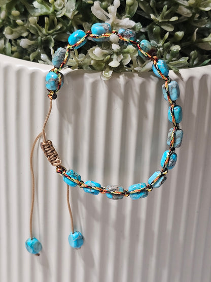 Premium Gray Agalmatolite & Blue Imperial Jasper Bracelet – Handwoven Adjustable Bracelet