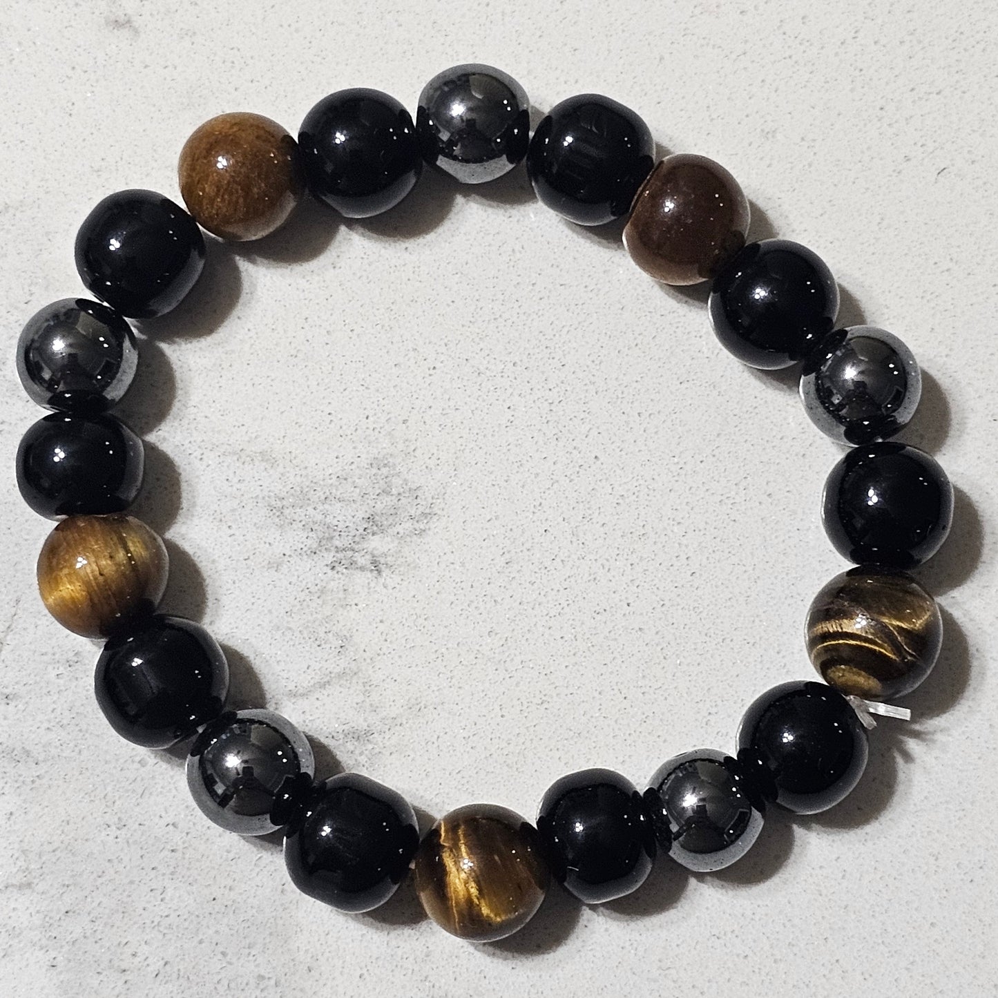 Natural Black Obsidian, Tiger Eye & Hematite Bracelet – Premium Protective Stone Bead Bracelet