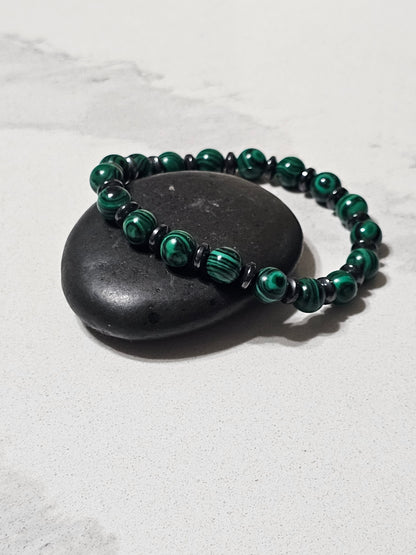 Natural Malachite & Hadid (Hematite) Bracelet – Premium Green Stone Bracelet
