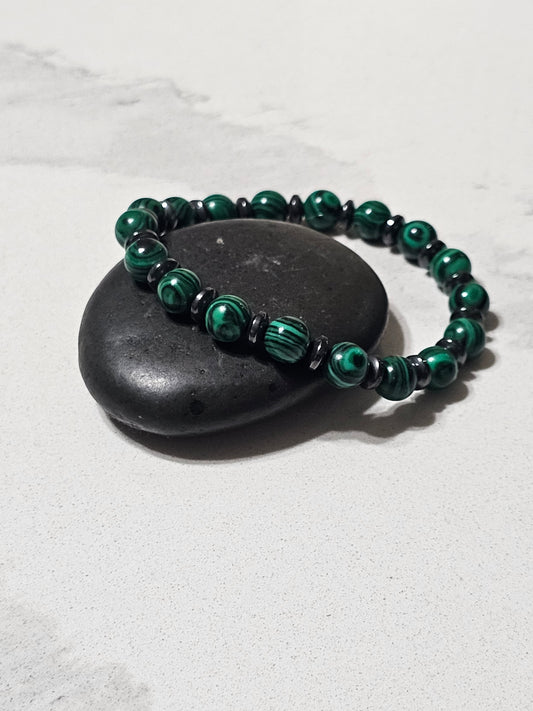 Natural Malachite & Hadid (Hematite) Bracelet – Premium Green Stone Bracelet