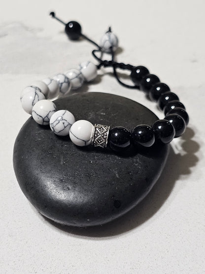 Natural Howlite & Black Obsidian Bracelet
