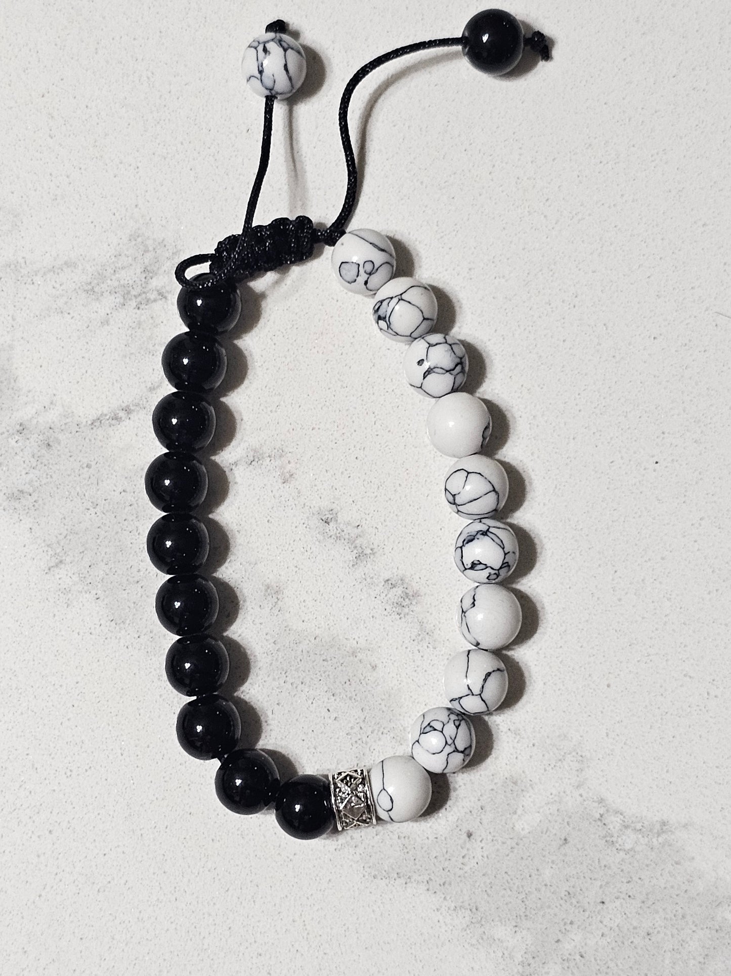Natural Howlite & Black Obsidian Bracelet