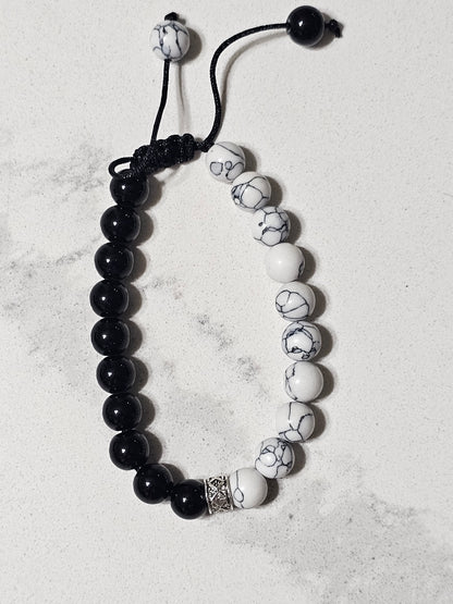 Natural Howlite & Black Obsidian Bracelet