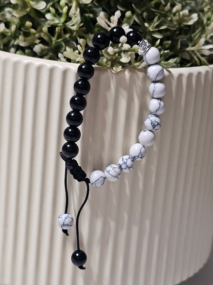 Natural Howlite & Black Obsidian Bracelet