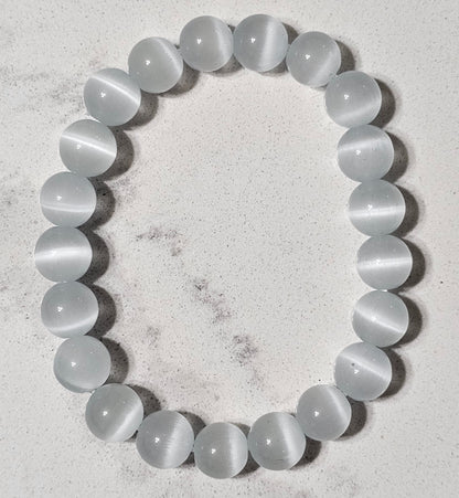 Cat Eye Stone Bracelet – Natural Bead Bracelet in White & Blue for Protection, Focus & Everyday Style