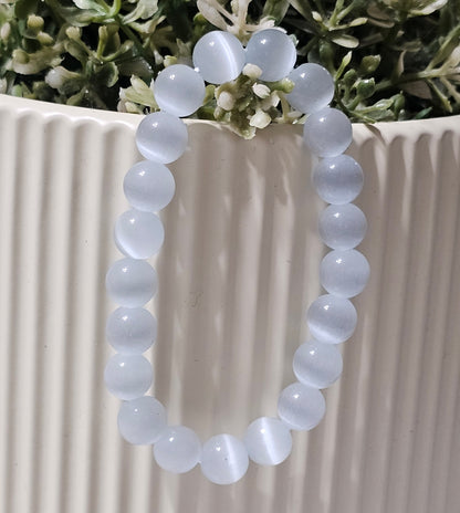 Cat Eye Stone Bracelet – Natural Bead Bracelet in White & Blue for Protection, Focus & Everyday Style
