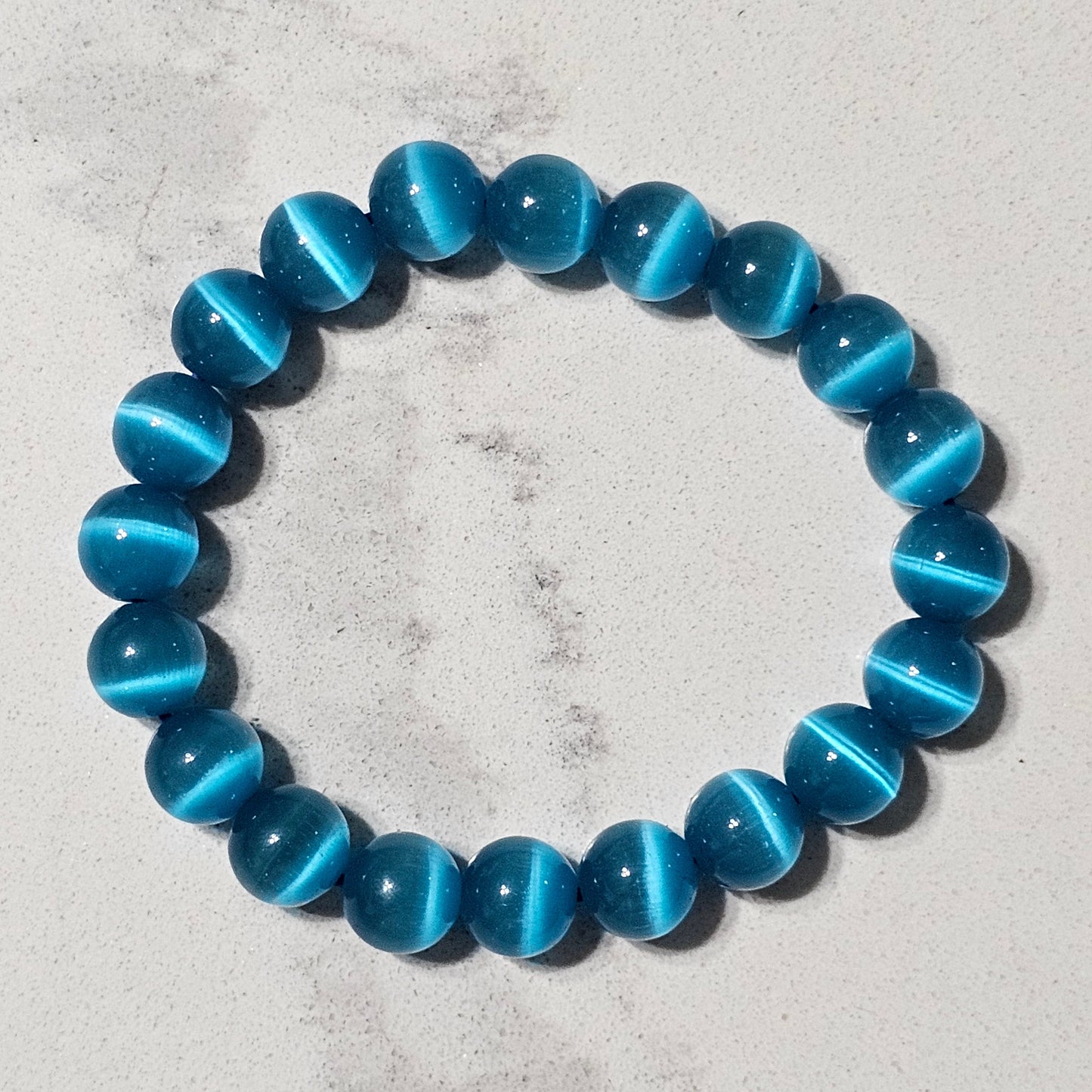 Cat Eye Stone Bracelet – Natural Bead Bracelet in White & Blue for Protection, Focus & Everyday Style