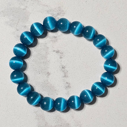 Cat Eye Stone Bracelet – Natural Bead Bracelet in White & Blue for Protection, Focus & Everyday Style