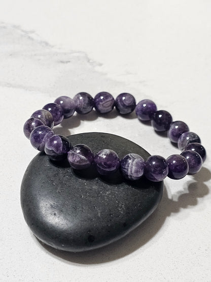 Natural Amethyst Stone Bracelet – Deep Purple Bead Bracelet for Calm, Clarity & Timeless Elegance