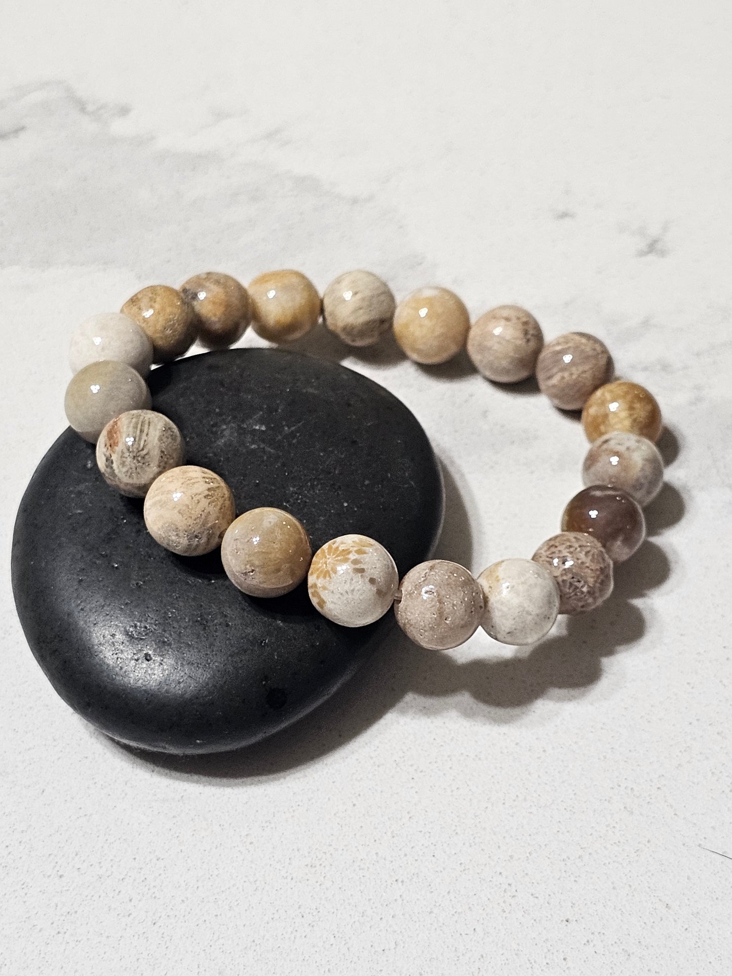 Natural Coral Stone Bracelet – Earth-Tone Bead Bracelet for Calm, Balance & Timeless Style