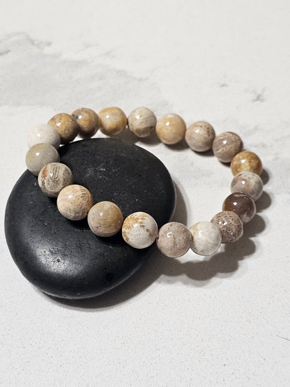 Natural Coral Stone Bracelet – Earth-Tone Bead Bracelet for Calm, Balance & Timeless Style
