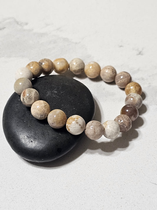 Natural Coral Stone Bracelet – Earth-Tone Bead Bracelet for Calm, Balance & Timeless Style