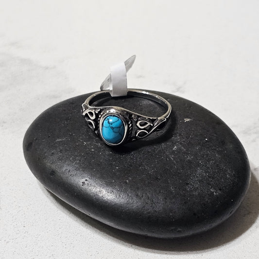 Vintage Turquoise Ring for Women - Boho Stainless Steel Statement Ring | Elegant Blue Gemstone Jewelry