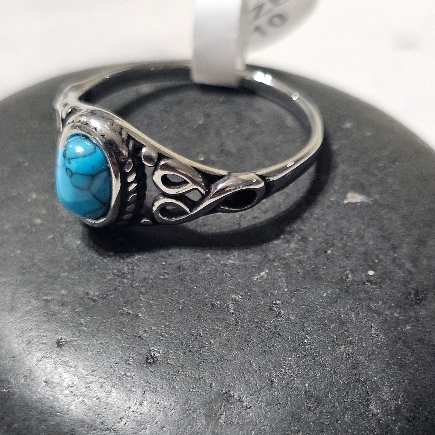 Vintage Turquoise Ring for Women - Boho Stainless Steel Statement Ring | Elegant Blue Gemstone Jewelry