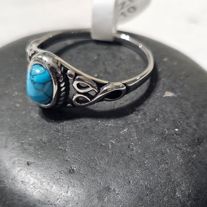 Vintage Turquoise Ring for Women - Boho Stainless Steel Statement Ring | Elegant Blue Gemstone Jewelry