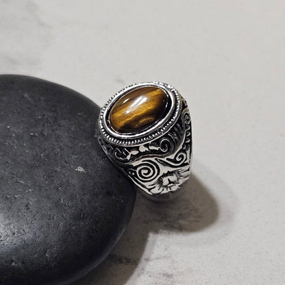 Vintage Stone Signet Rings for Men – Turquoise, Onyx & Tiger Eye Stainless Steel Rings | Bold Classic Gemstone Collection