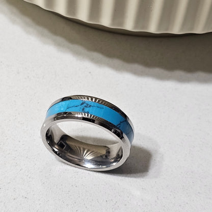 Tungsten & Natural Turquoise Stone Band Ring – Unisex Contemporary Style for Men & Women