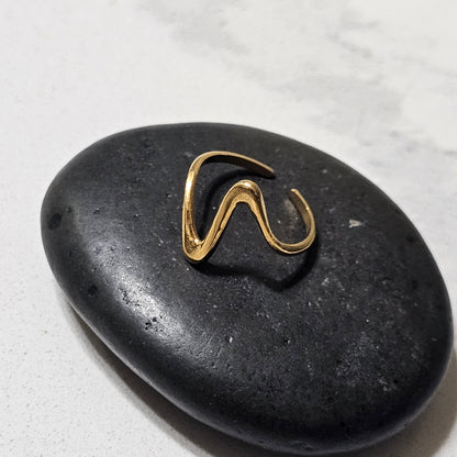 Dainty Gold Wave Open Ring – Adjustable Minimalist Everyday Statement