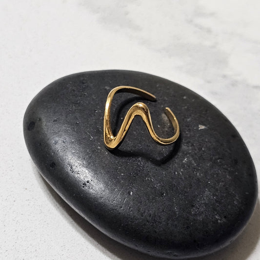 Dainty Gold Wave Open Ring – Adjustable Minimalist Everyday Statement